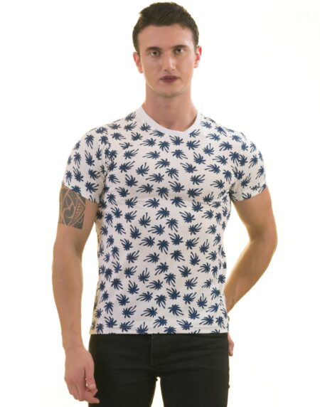 White Navy Palm Tree Premium T-Shirt for Men – European Made Crew Neck