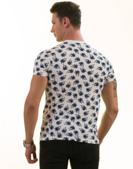 White Navy Palm Tree Premium T-Shirt for Men – European Made Crew Neck