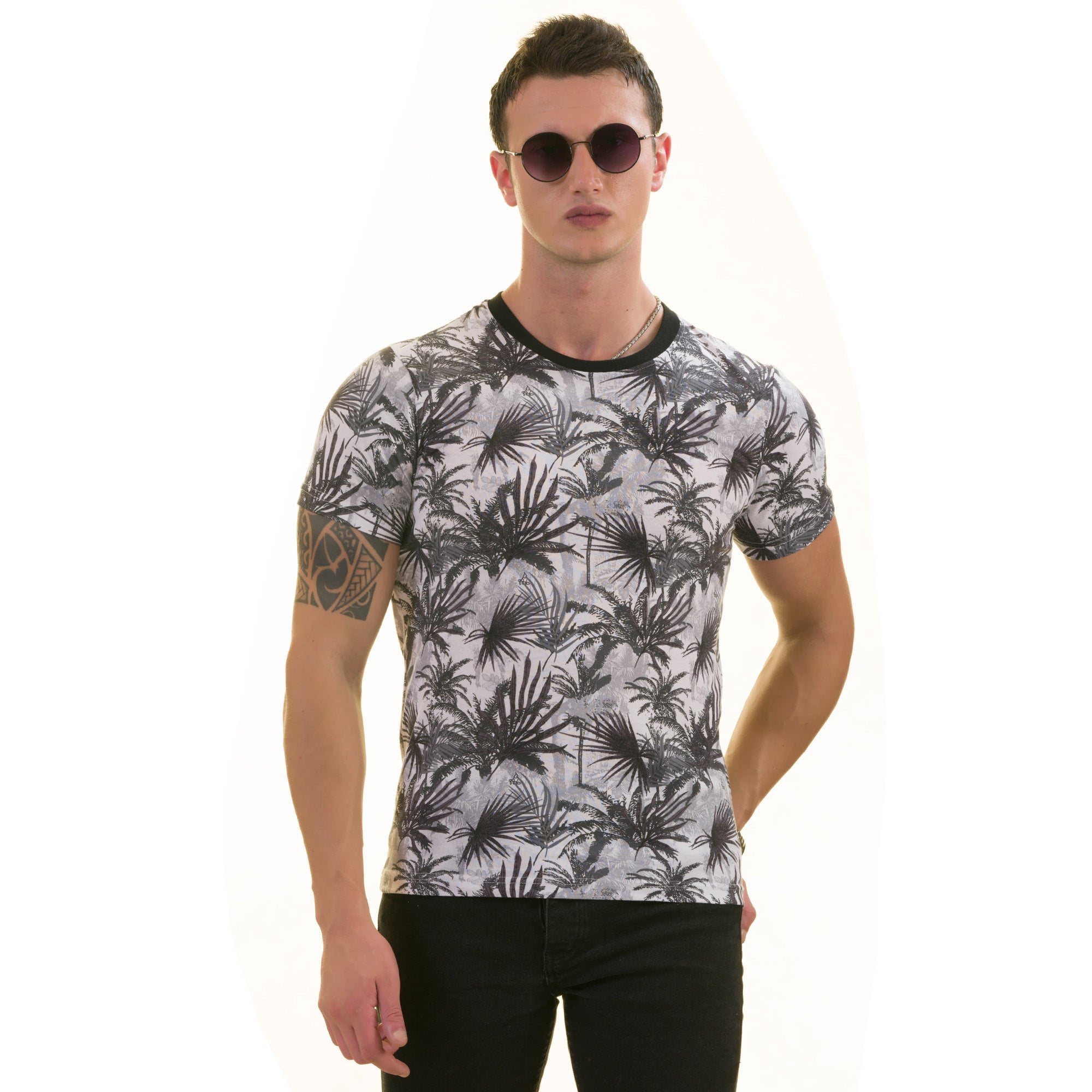 Black Gray Hawaiian Premium T-Shirt for Men – European Made Crew Neck