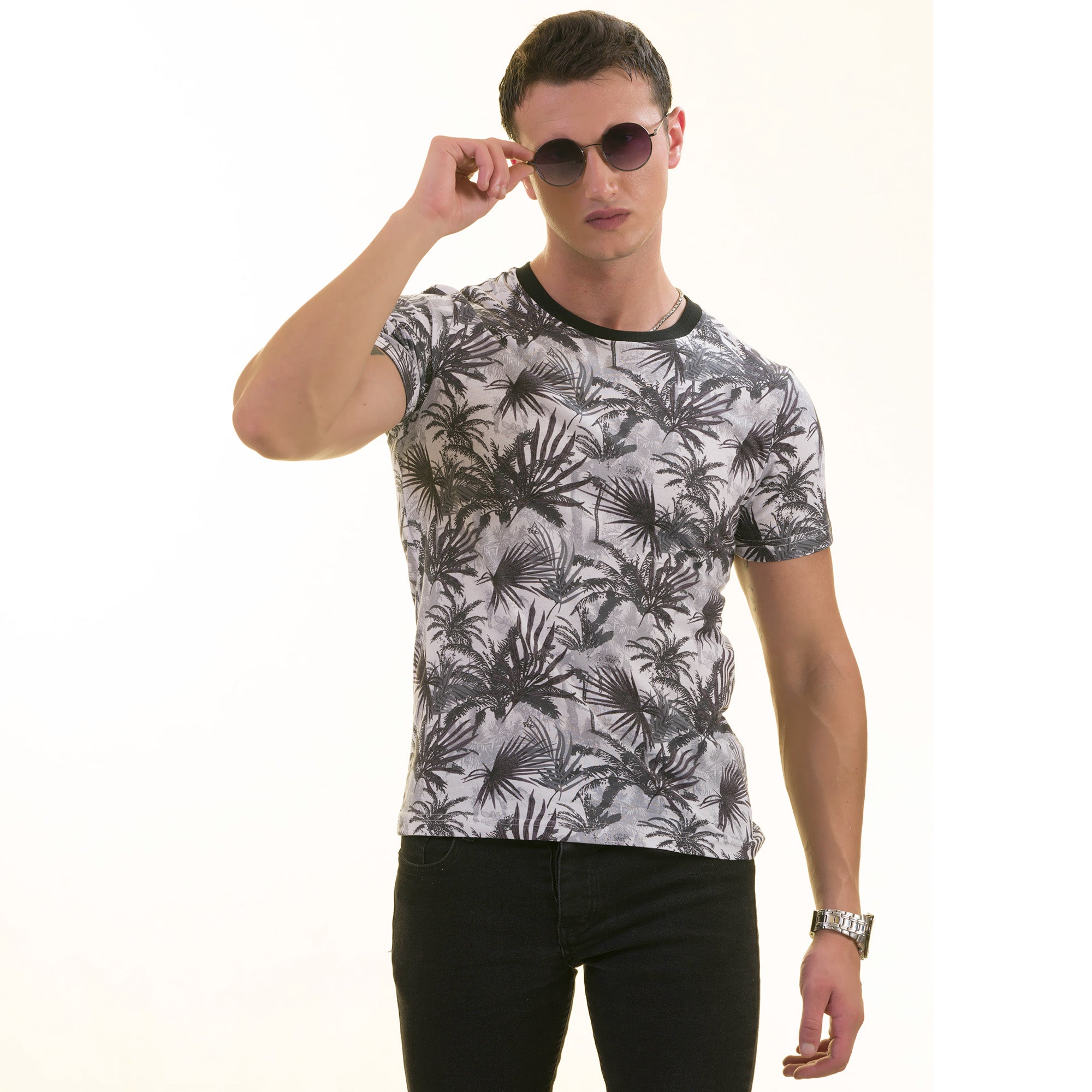 Black Gray Hawaiian Premium T-Shirt for Men - European Made Crew Neck - Image 2