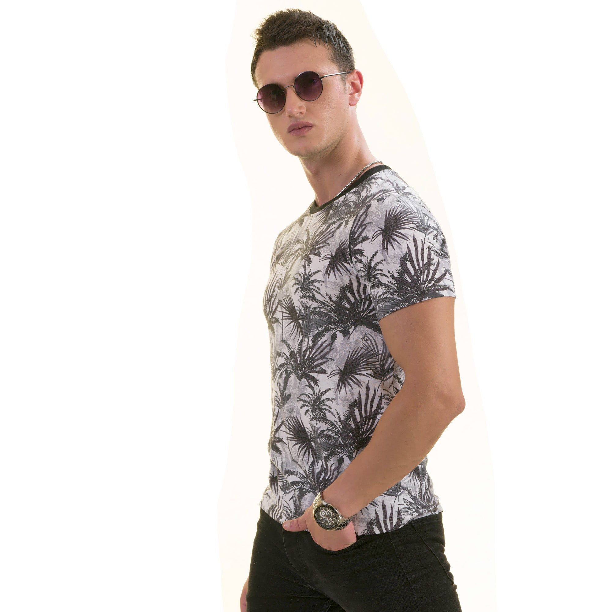 Black Gray Hawaiian Premium T-Shirt for Men - European Made Crew Neck - Image 3