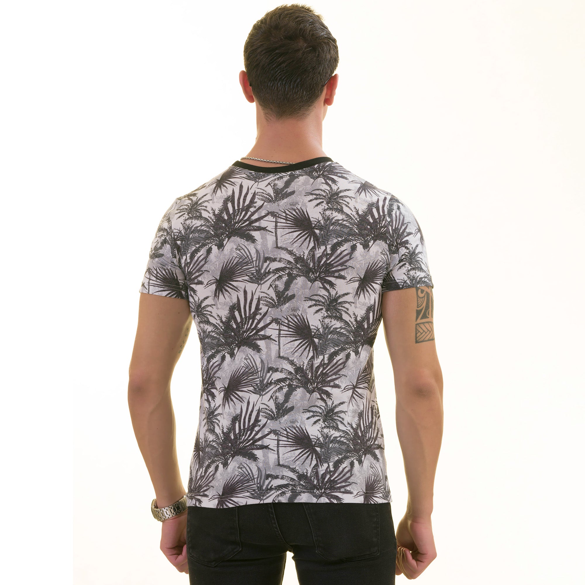 Black Gray Hawaiian Premium T-Shirt for Men - European Made Crew Neck - Image 4