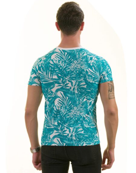Blue Leaves Printed Premium T-Shirt for Men – European Made Crew Neck