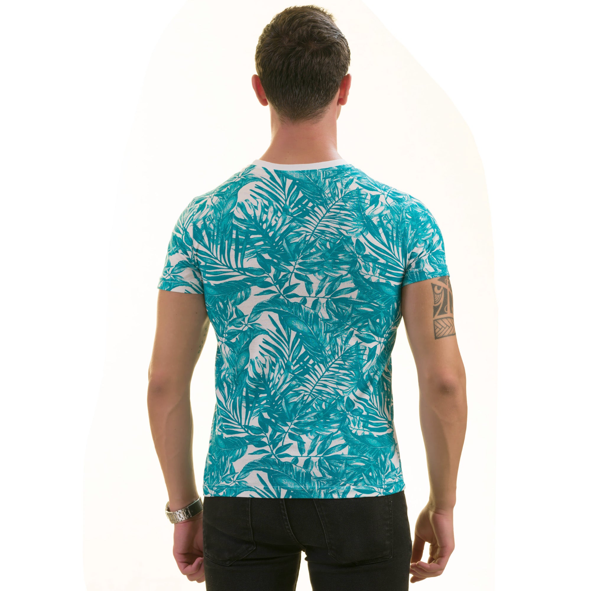 Blue Leaves Printed Premium T-Shirt for Men - European Made Crew Neck - Image 6