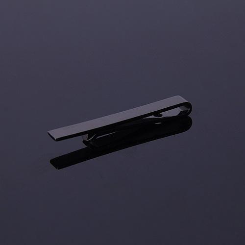 Men's Black Shiny Metallic Stainless Steel Tie Clips - Amedeo Exclusive