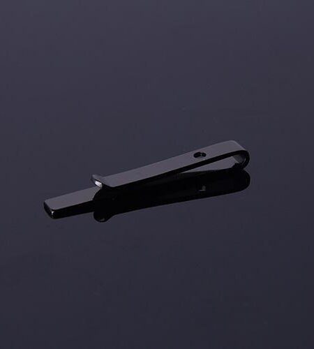 Men's Black Shiny Metallic Stainless Steel Tie Clips - Amedeo Exclusive