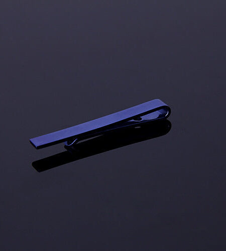Men's Blue Shiny Metallic Stainless Steel Tie Clips - Amedeo Exclusive