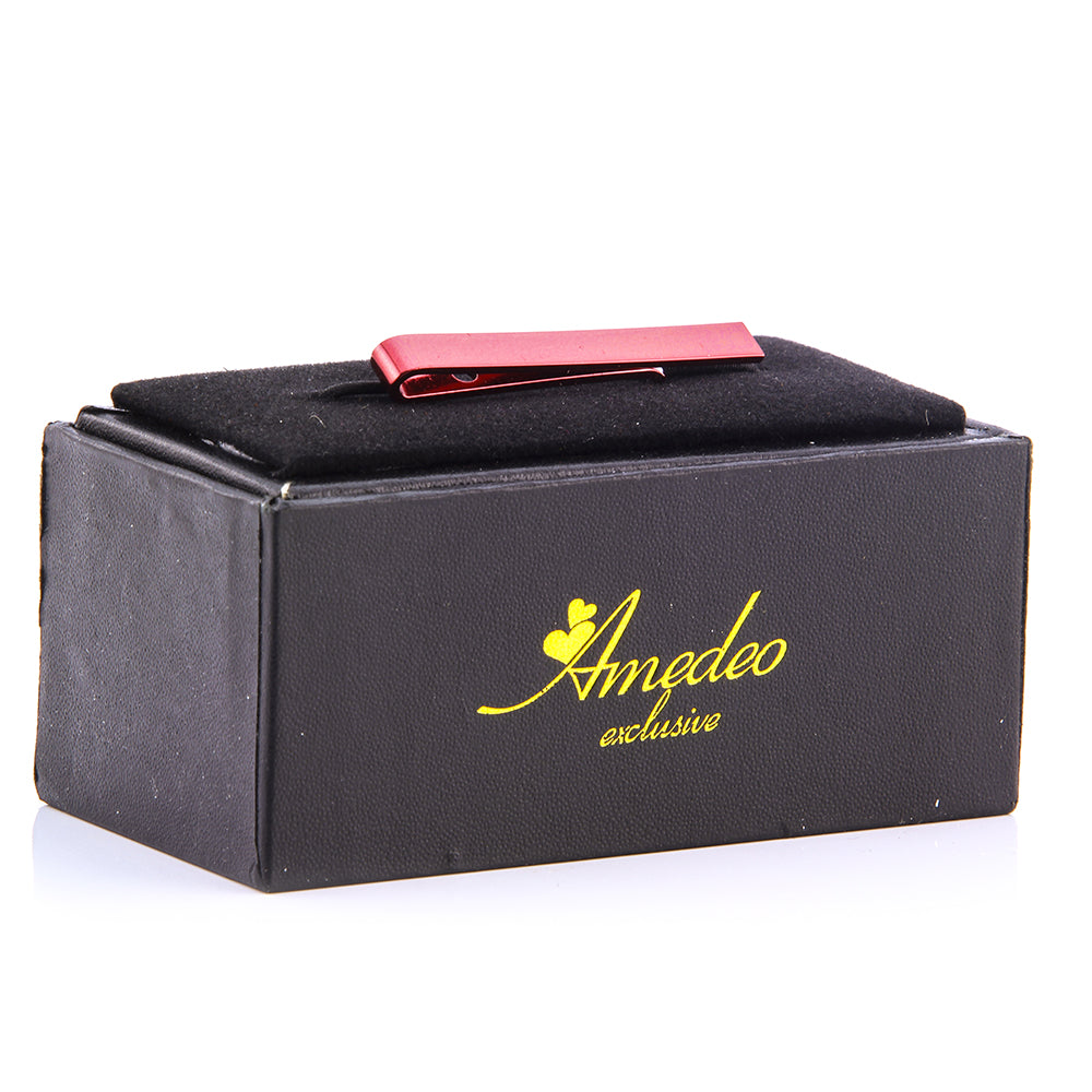 Men's Red Shiny Metallic Stainless Steel Tie Clips - Amedeo Exclusive