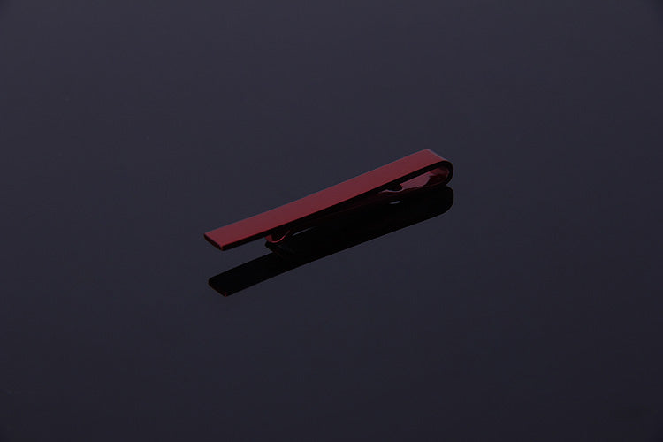 Men's Red Shiny Metallic Stainless Steel Tie Clips - Amedeo Exclusive
