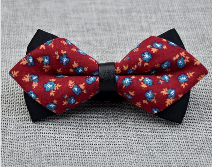 Men's Red Blue Orange Floral Cotton Pre-Tied Bow Tie - Amedeo Exclusive