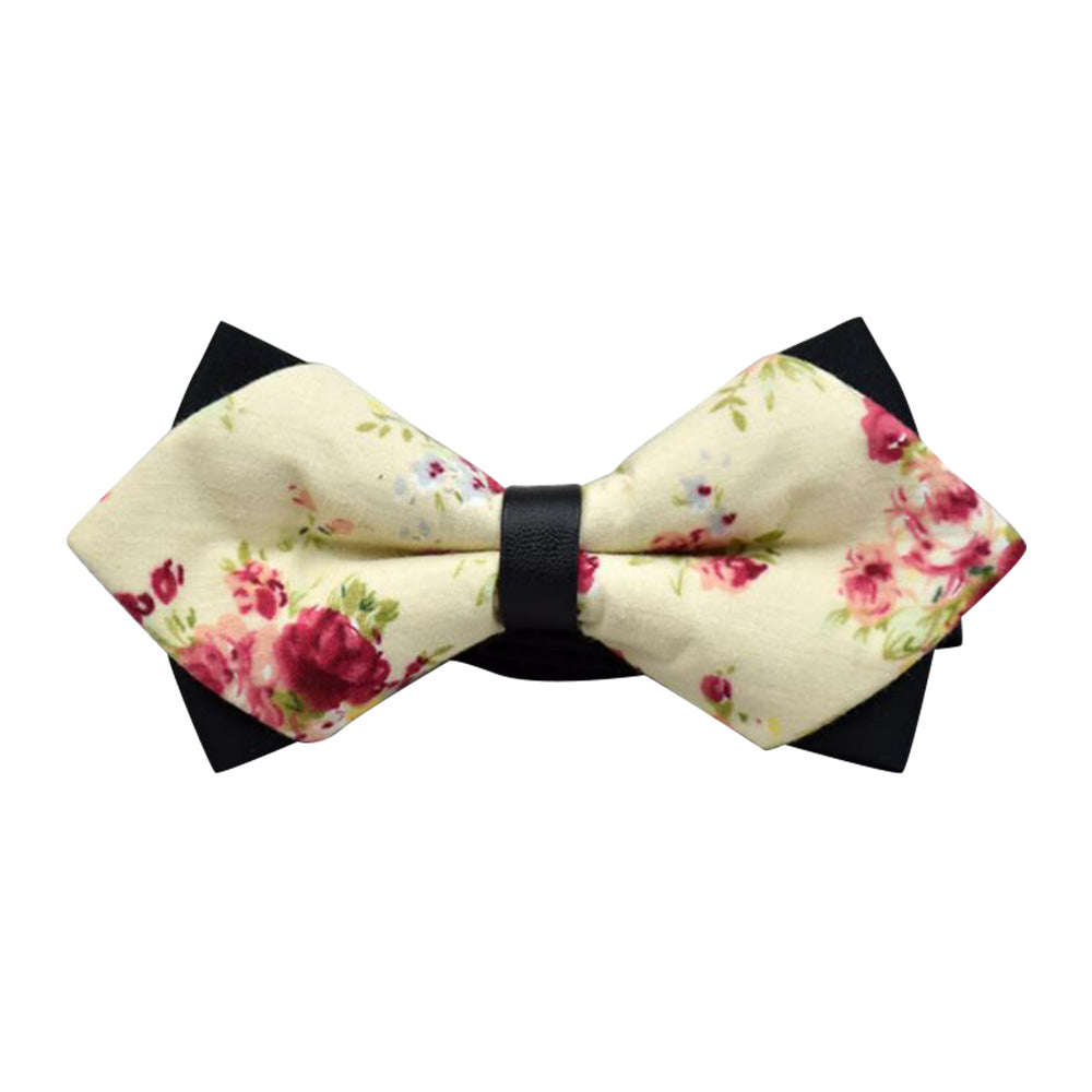 Men's Pure Cotton Yellow Floral Pre-Tied Bow Tie - Amedeo Exclusive