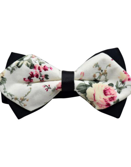 Men's Pure Cotton Beige Floral Pre-Tied Bow Tie - Amedeo Exclusive