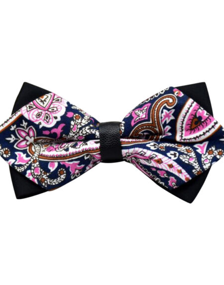 Men's Black Pink Floral 100% Cotton Pre-Tied Bow Tie - Amedeo Exclusive