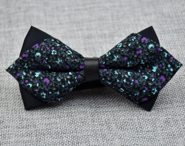Men's Green Purple Floral 100% Cotton Pre-Tied Bow Tie - Amedeo Exclusive