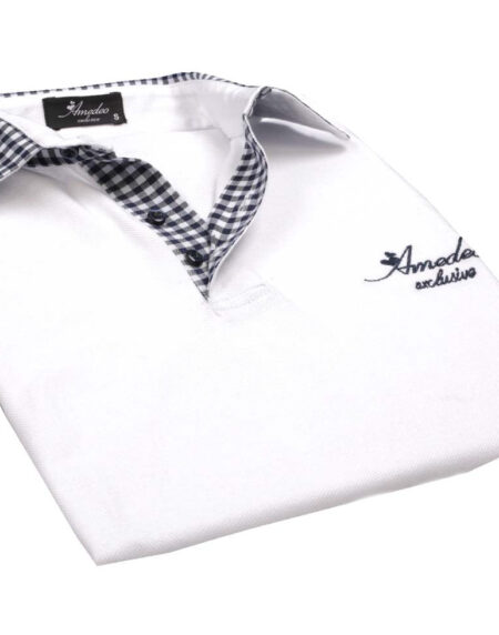 White Check Mens Slim Fit Polo Shirts - 100% Soft Cotton - Tailored Comfortable Fit - Amedeo Exclusive