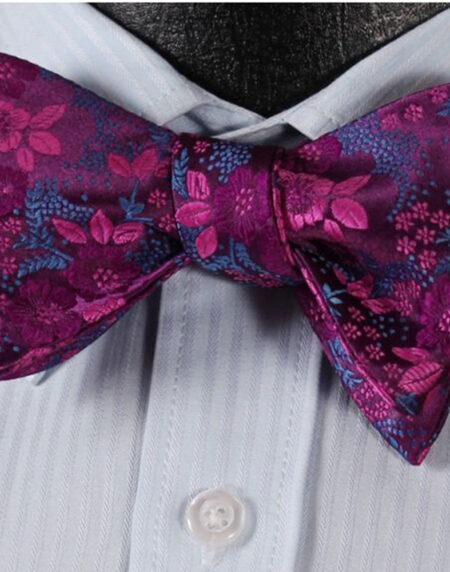 Purple & Pink Floral Mens Silk Self tie Bow Tie with Pocket Squares Set - Amedeo Exclusive