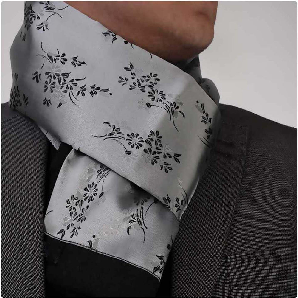 Unisex Silver & Black Soft Fashion Dress Scarves for Winter Made of Silk Blend - Amedeo Exclusive