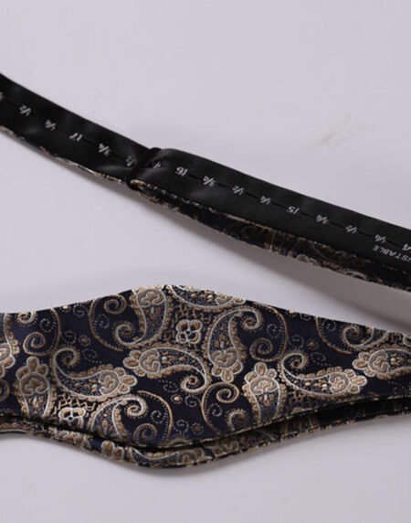 Gold Navy Blue Paisley Mens Silk Self tie Bow Tie with Pocket Squares Set - Amedeo Exclusive