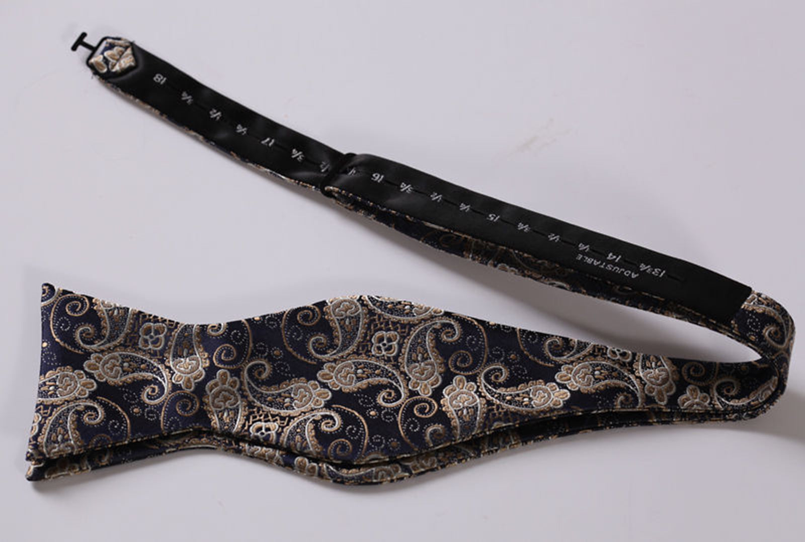 Gold Navy Blue Paisley Mens Silk Self tie Bow Tie with Pocket Squares Set - Amedeo Exclusive