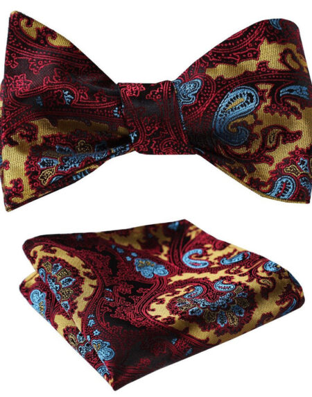 Multicolor Paisley Mens Silk Self tie Bow Tie with Pocket Squares Set - Amedeo Exclusive