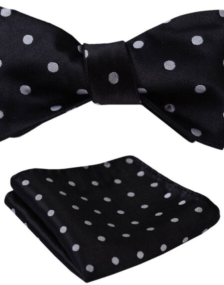 Polka Dot Mens Silk Self tie Bow Tie with Pocket Squares Set - Amedeo Exclusive