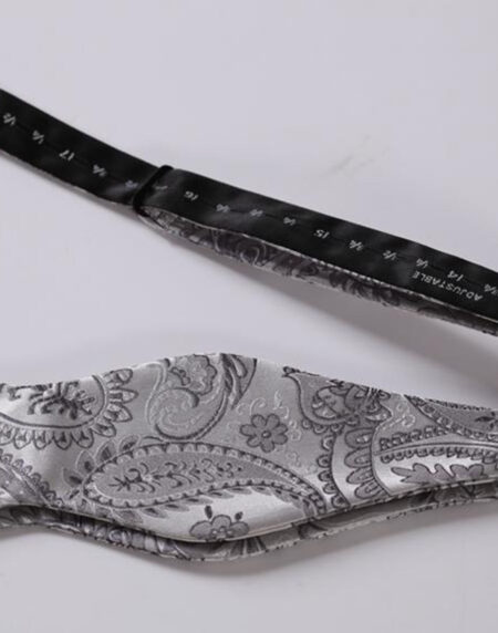 Gray Paisley Mens Silk Self tie Bow Tie with Pocket Squares Set - Amedeo Exclusive
