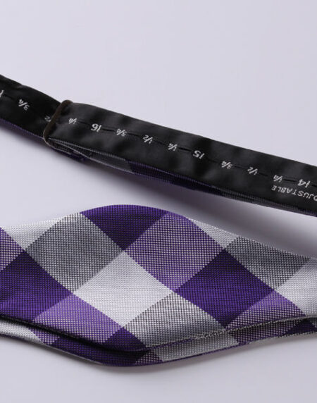 Purple Grey Check Mens Silk Self tie Bow Tie with Pocket Squares Set - Amedeo Exclusive