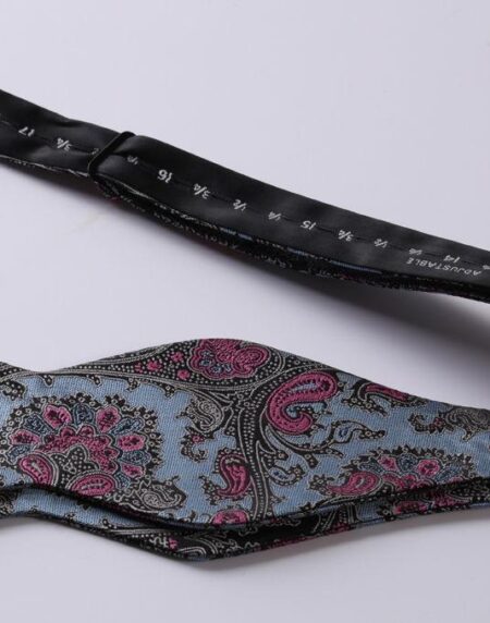 Blue & Pink Paisley Mens Silk Self tie Bow Tie with Pocket Squares Set - Amedeo Exclusive