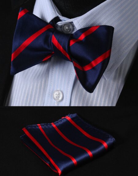 Mens Check Silk Self tie Bow Tie with Pocket Squares Set - Amedeo Exclusive