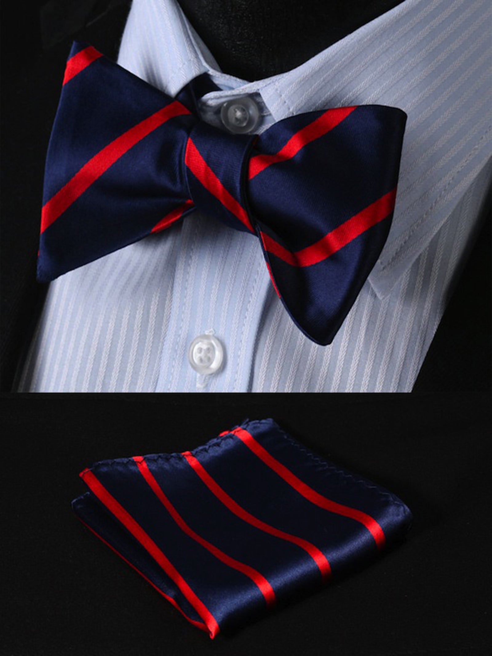 Mens Check Silk Self tie Bow Tie with Pocket Squares Set - Amedeo Exclusive