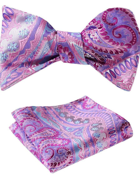 Purple Mens Silk Self tie Bow Tie with Pocket Squares Set - Amedeo Exclusive