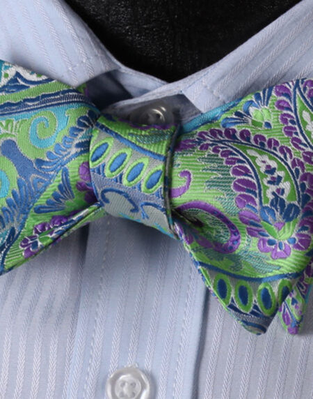 Green Light Mens Silk Self tie Bow Tie with Pocket Squares Set - Amedeo Exclusive