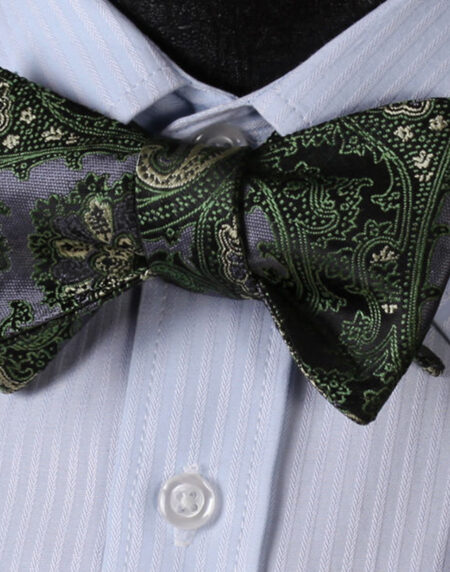 Green Textured Mens Silk Self tie Bow Tie with Pocket Squares Set - Amedeo Exclusive
