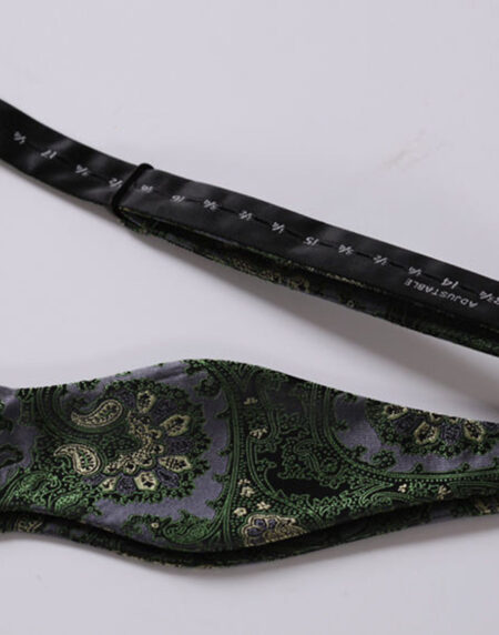 Green Textured Mens Silk Self tie Bow Tie with Pocket Squares Set - Amedeo Exclusive