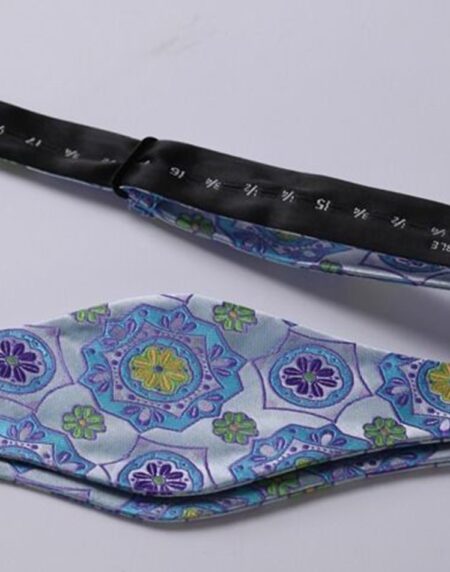 Men's Blue and Yellow Floral Silk Self Tie Bow Tie with Pocket Handkerchief - Amedeo Exclusive