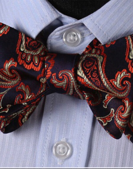 Black & Orange Paisley Mens Silk Self tie Bow Tie with Pocket Squares Set - Amedeo Exclusive