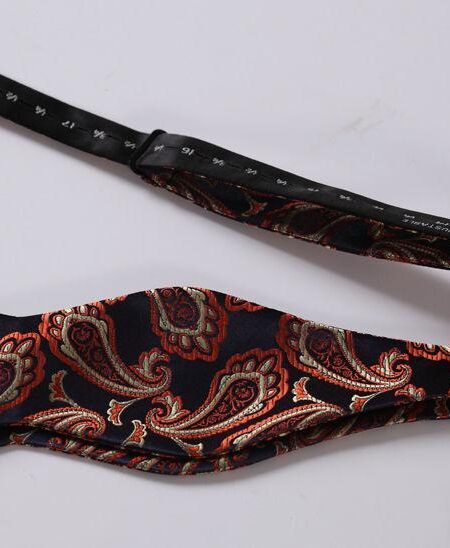 Black & Orange Paisley Mens Silk Self tie Bow Tie with Pocket Squares Set - Amedeo Exclusive