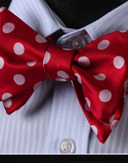 Polka Dots Silk Self Bow Tie Matching Pocket Handkerchief - Amedeo Exclusive