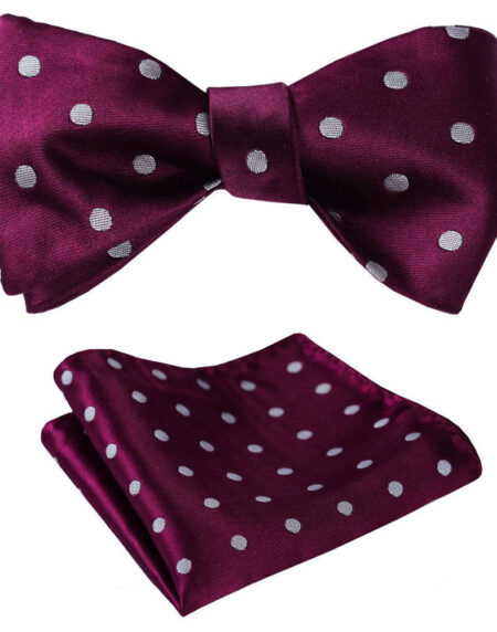 Burgundy Mens Silk Self tie Bow Tie with Pocket Squares Set - Amedeo Exclusive