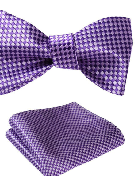 Metallic Purple Mens Silk Self tie Bow Tie with Pocket Squares Set - Amedeo Exclusive