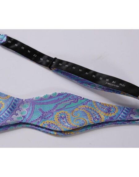 Men's Blue & Yellow Paisley Self Bow Tie & Pocket Handkerchief - Amedeo Exclusive
