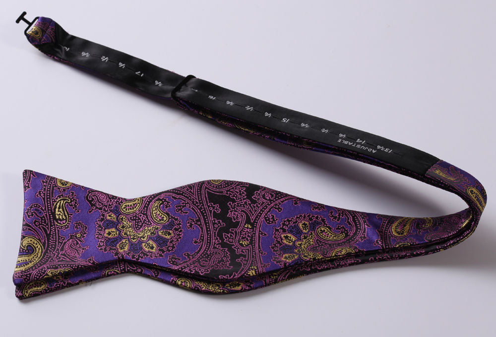 Purple & Yellow Mens Silk Self tie Bow Tie with Pocket Squares Set - Amedeo Exclusive