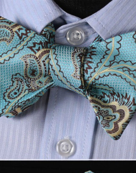 Men's Silk Paisley Self Bow Tie Matching Handkerchief - Amedeo Exclusive