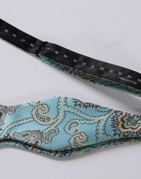 Men's Silk Paisley Self Bow Tie Matching Handkerchief - Amedeo Exclusive
