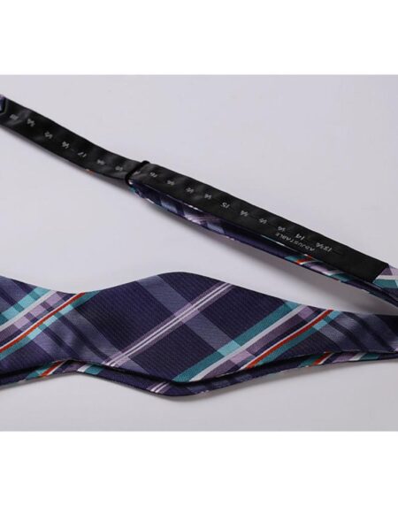 Men's Purple Aqua Orange Check Bow Tie & Pocket Handkerchief - Identical 16 - Amedeo Exclusive
