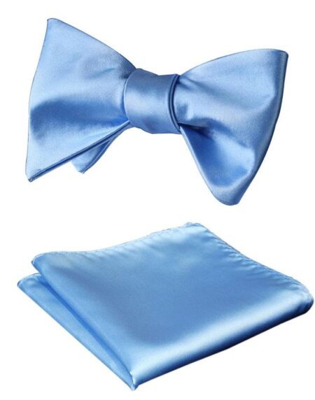 Baby Blue Mens Silk Self tie Bow Tie with Pocket Squares Set - Amedeo Exclusive