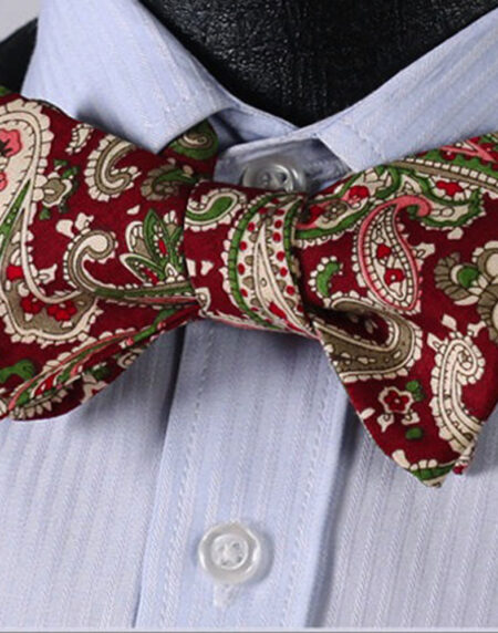 Burgundy Green Paisley Mens Silk Self tie Bow Tie with Pocket Squares Set - Amedeo Exclusive