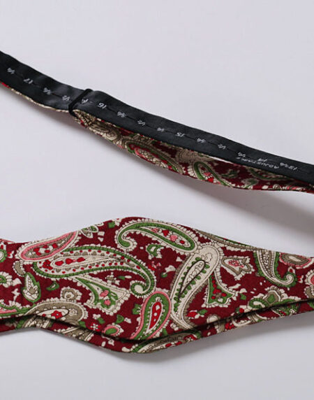 Burgundy Green Paisley Mens Silk Self tie Bow Tie with Pocket Squares Set - Amedeo Exclusive