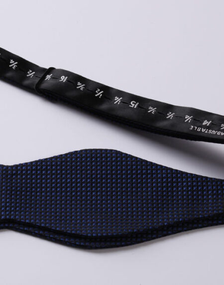 Navy Blue Check Mens Silk Self tie Bow Tie with Pocket Squares Set - Amedeo Exclusive