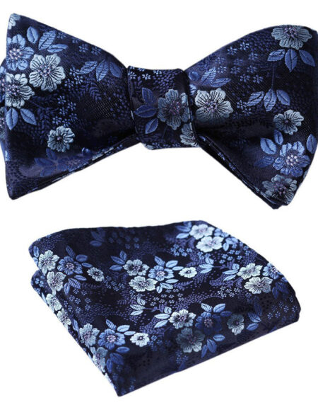 Floral Mens Silk Self tie Bow Tie with Pocket Squares Set - Amedeo Exclusive